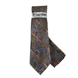 Stacy Adams Men's Tie Hanky Melon Cobalt Blue Brown Champagne Striped Paisley